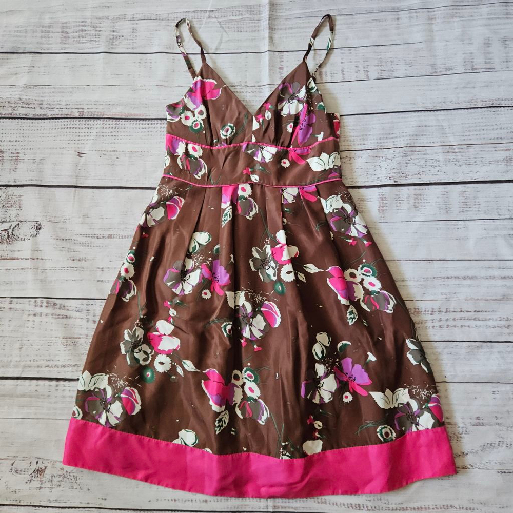 Y2K Guess Silk Brown Floral Babydoll Dress Womens 3